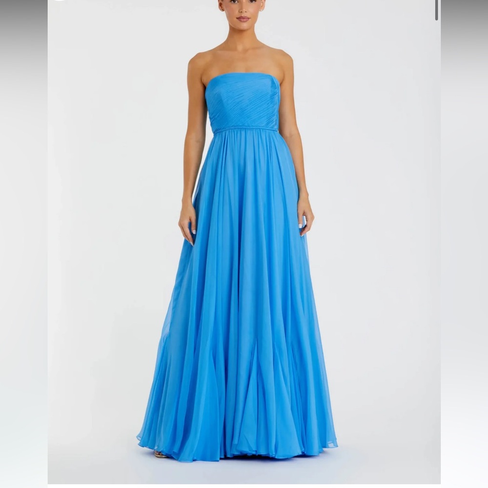 Mac duggal Strapless Blue Chiffon Gown